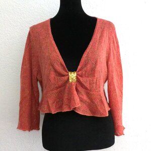Espressa, Peach long sleeve crop top, with golden strings and sequins details,